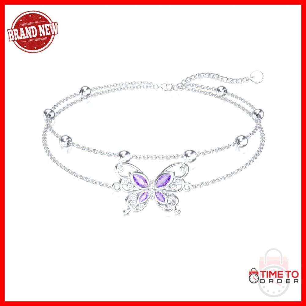 Sterling Silver Adjustable Anklet with Cubic Zirconia, Perfect Gift